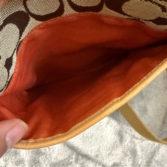 Coach Signature Logo Canvas Mini Crossbody Bag Tan & Brown Zipper Closure - Picture 7 of 12